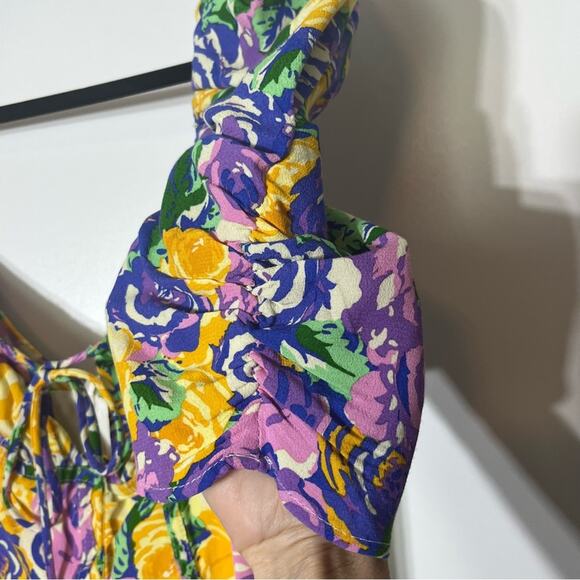 Zara Purple/Yellow/Blue Floral Corset Style Puff Sleeve Mini Dress Small NWT - Picture 6 of 8